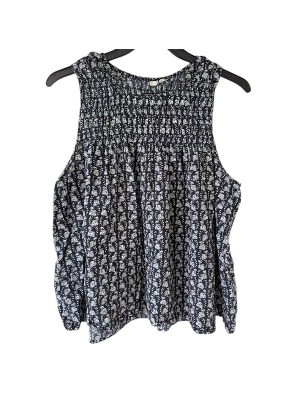 Gap Womens XL Black Floral Smocked Tiered Cami Tank Top Dress Cotton 23x26x35